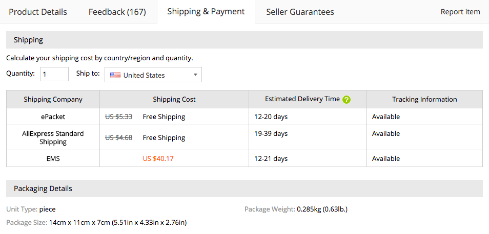 Delivery Options on AliExpress