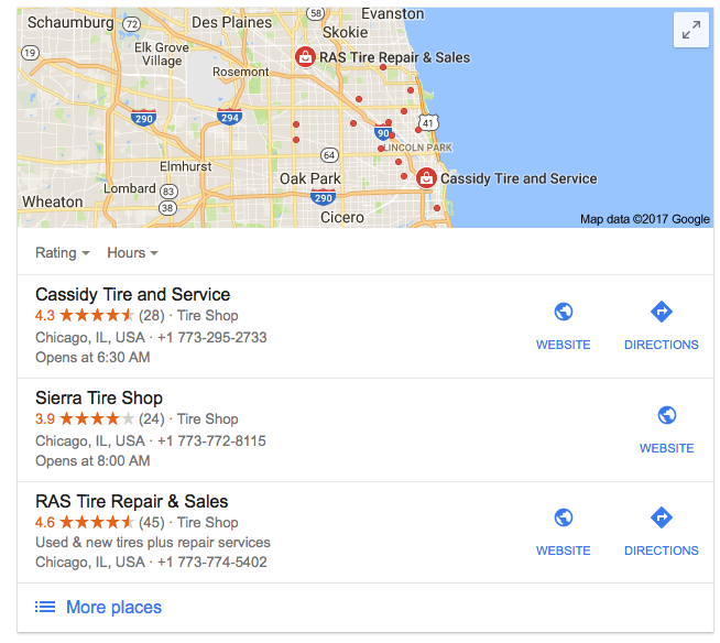 Search result including location